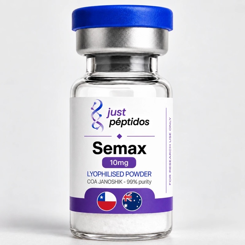 Vial de Semax 10 mg de Just Péptidos, verificado con COA de Janoshik